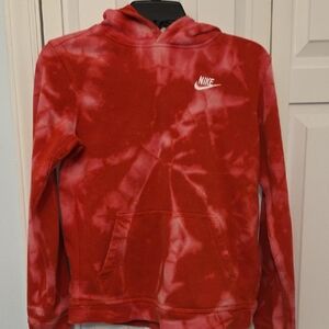Nike Kids Red and White Tie-Dye Hoodie